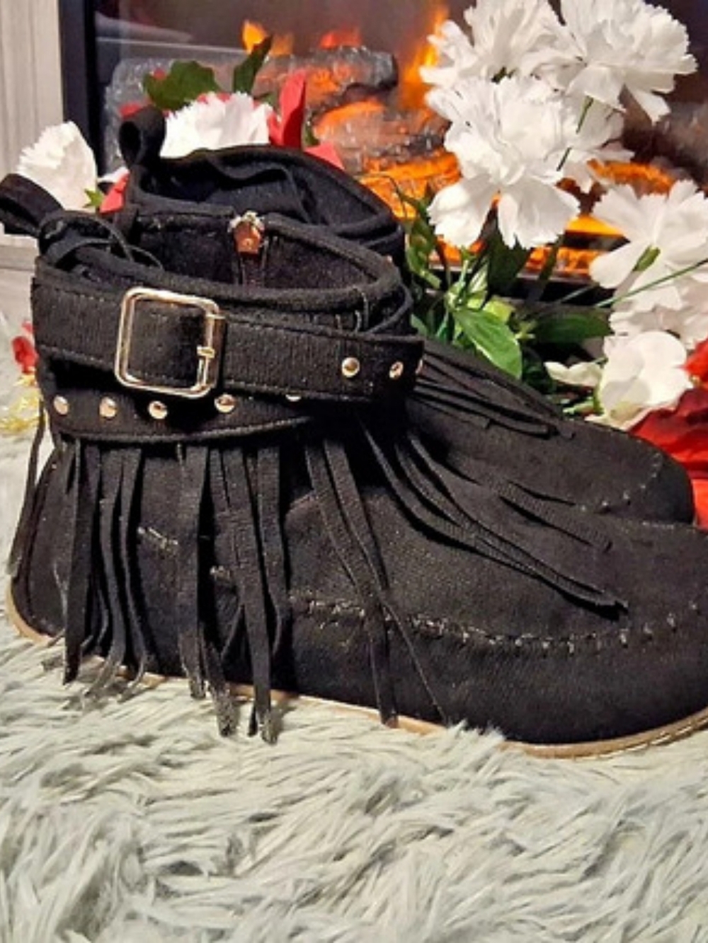 Black Fringe Ankle Boots - Picture 3 of 5